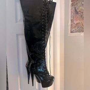 Black Latex Boots Size 8.5